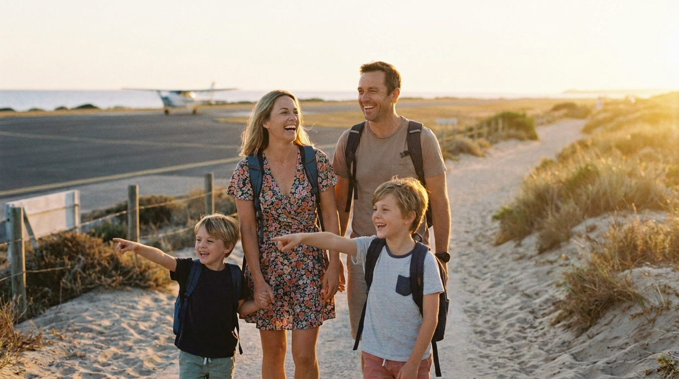 anglais pour voyager en famille : enfants heureux avec leurs parents lors d'un voyage